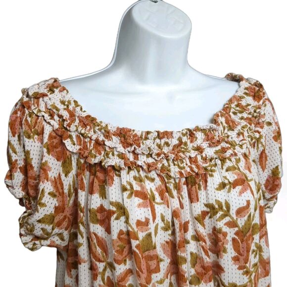 Free People FP One Suki Blouse Sz L Off Shoulder Two Way Top Orange Floral Print - Picture 6 of 11